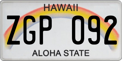 HI license plate ZGP092