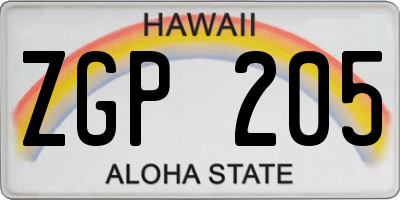HI license plate ZGP205