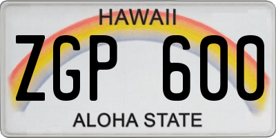 HI license plate ZGP600