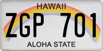 HI license plate ZGP701