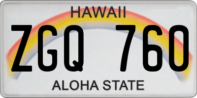 HI license plate ZGQ760
