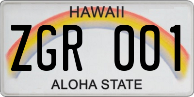 HI license plate ZGR001