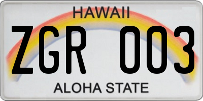 HI license plate ZGR003