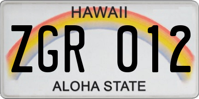 HI license plate ZGR012