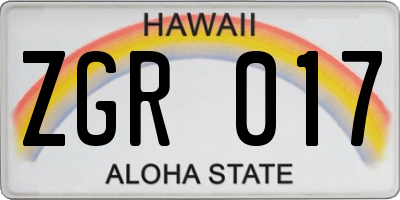 HI license plate ZGR017