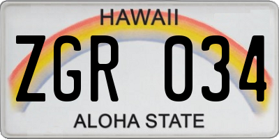 HI license plate ZGR034