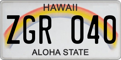 HI license plate ZGR040