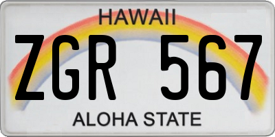 HI license plate ZGR567