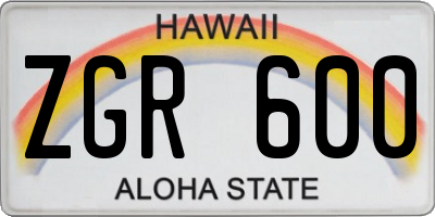 HI license plate ZGR600