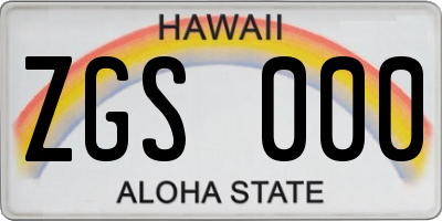 HI license plate ZGS000