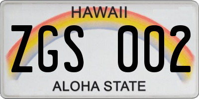 HI license plate ZGS002