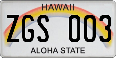 HI license plate ZGS003