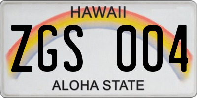 HI license plate ZGS004