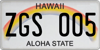 HI license plate ZGS005
