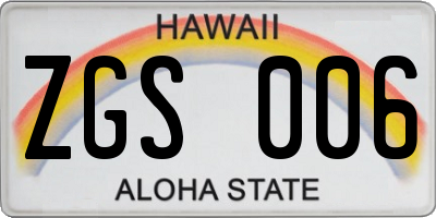 HI license plate ZGS006