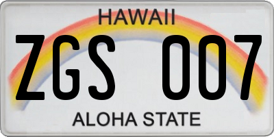 HI license plate ZGS007