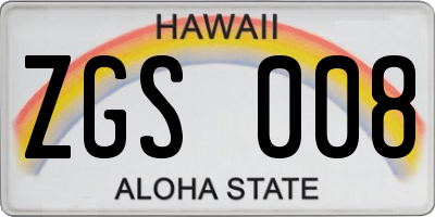 HI license plate ZGS008