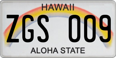 HI license plate ZGS009