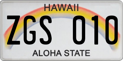 HI license plate ZGS010