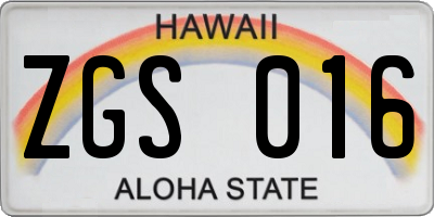 HI license plate ZGS016
