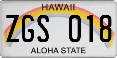 HI license plate ZGS018