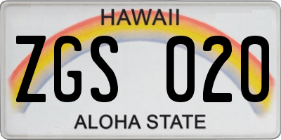 HI license plate ZGS020