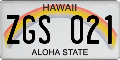 HI license plate ZGS021