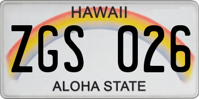 HI license plate ZGS026