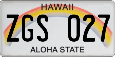 HI license plate ZGS027
