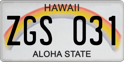 HI license plate ZGS031