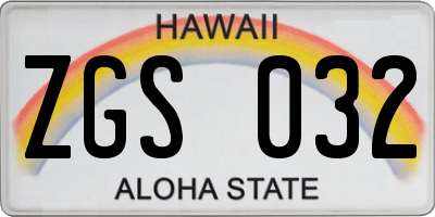 HI license plate ZGS032