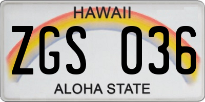 HI license plate ZGS036