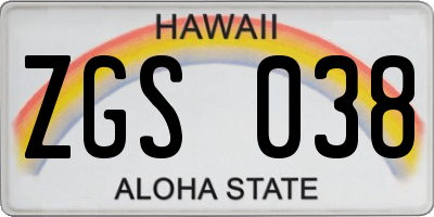 HI license plate ZGS038