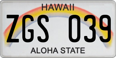 HI license plate ZGS039