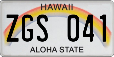 HI license plate ZGS041