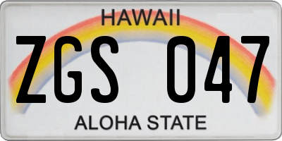 HI license plate ZGS047
