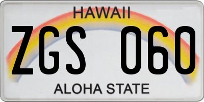 HI license plate ZGS060