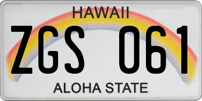 HI license plate ZGS061