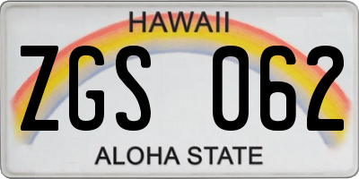 HI license plate ZGS062