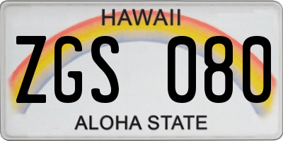 HI license plate ZGS080