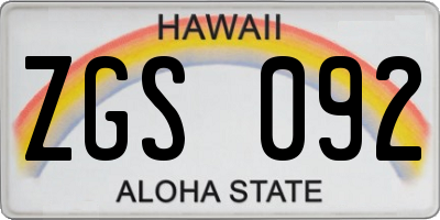 HI license plate ZGS092