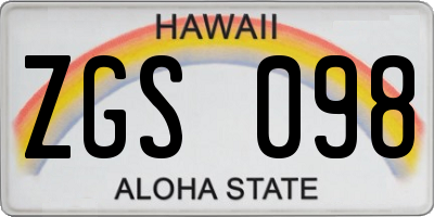 HI license plate ZGS098