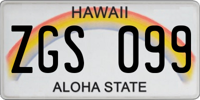 HI license plate ZGS099