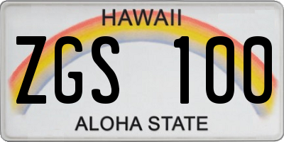 HI license plate ZGS100