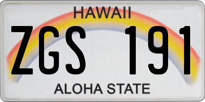 HI license plate ZGS191