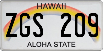 HI license plate ZGS209