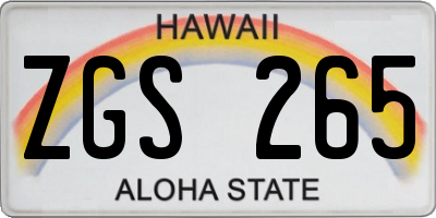 HI license plate ZGS265
