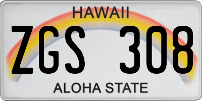HI license plate ZGS308