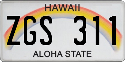 HI license plate ZGS311