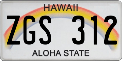HI license plate ZGS312